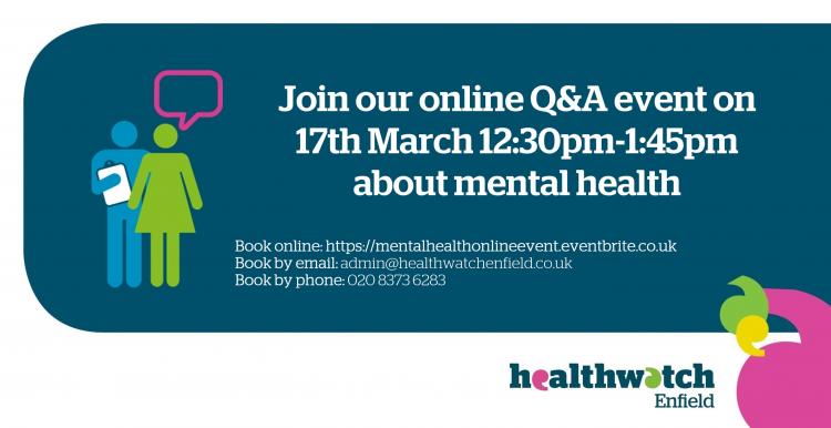 mental health event poster 17th March 12:30pm -1:45pm