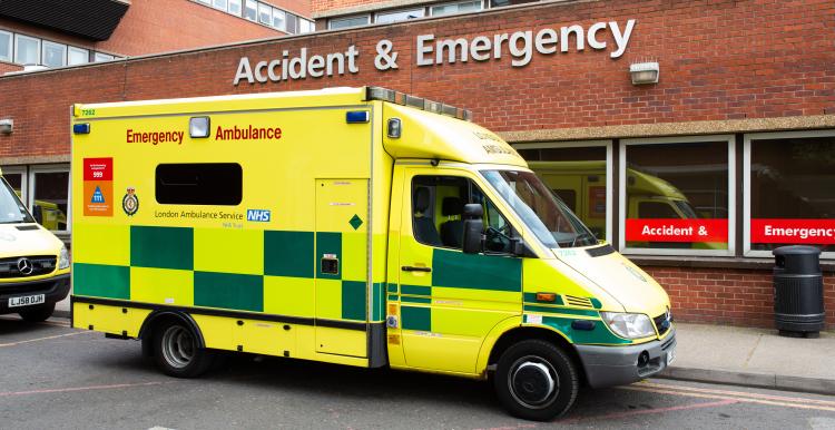 Emergency ambulance outside an accident and emergency department