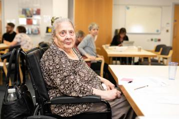 Elderly woman in wheelchair