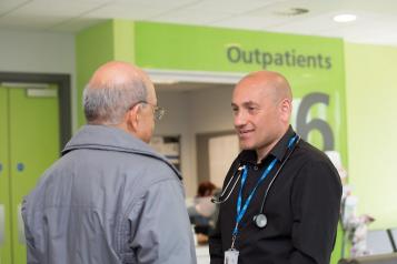 Two met talking in the hospital reception
