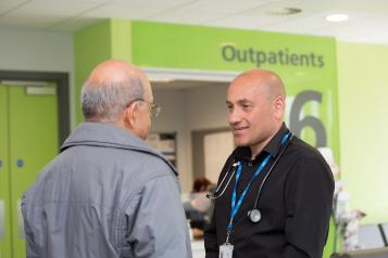 Two met talking in the hospital reception