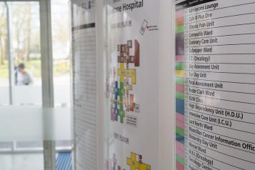 A wall chart with directions in a hospital