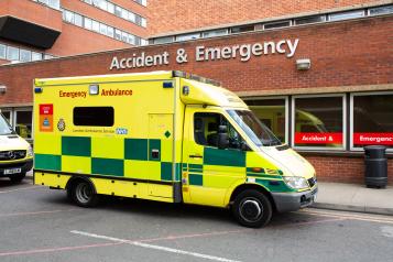 Emergency ambulance outside an accident and emergency department
