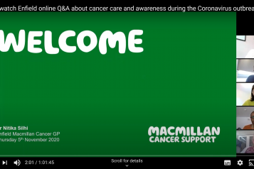 Screen shot from our online event about cancer care and awareness