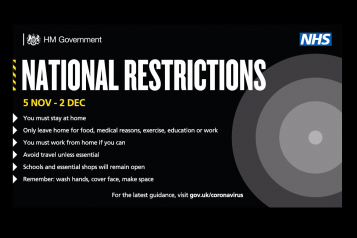 Poster about the new national restrictions for Coronavirus starting 5th November