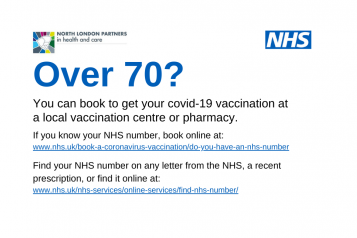 Coronavirus vaccination booking for over 70s