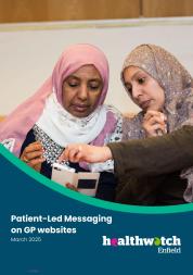 Two muslim women - a woman in a hijab guiding her on how to navigate the website on her phone.